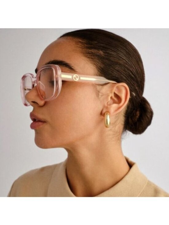 Gucci GG1557SK 003 Sunglasses Transparent Nude Square Frame, Pink Lenses